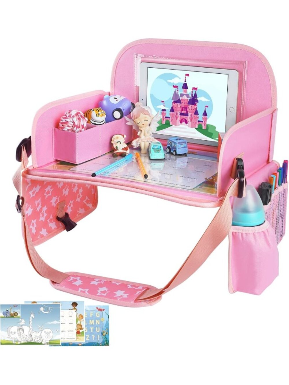 Kids Travel Tray for Car Seat - Fun Road Trip Activities & Snack Organizer
